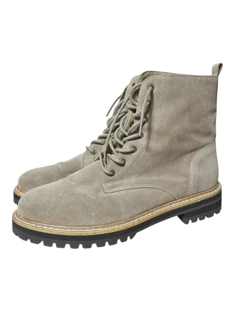Mi.Im Khaki Combat Suede Womens Boots Size 7.5 Fits Like 8 Distressed Moto Biker